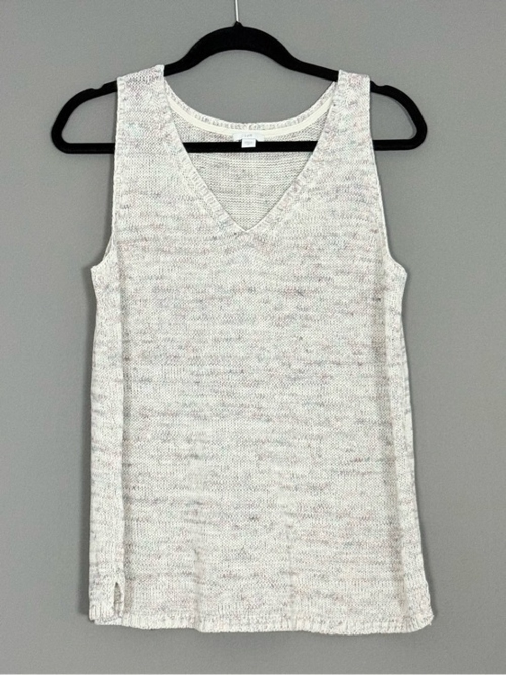 J.Jill Linen Blend Space Dye V-Neck Knit Tank Heathered Ivory Coastal Boho M